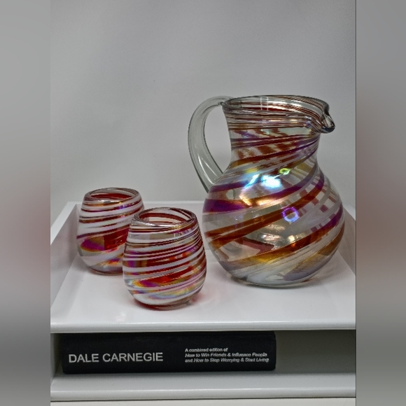 Striped Glass Pitcher and Tumblers Set